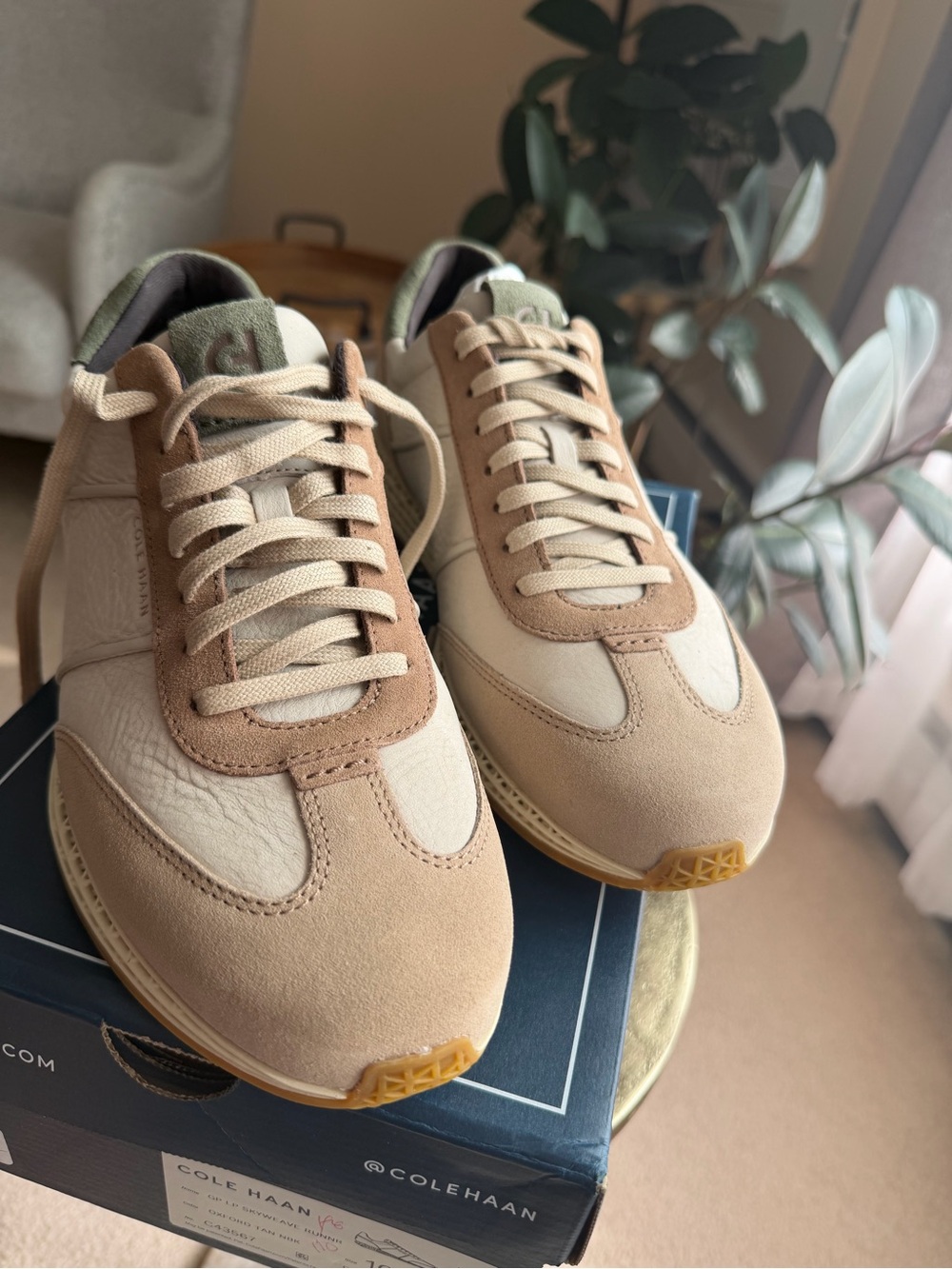 Cole Haan Beige and Tan Suede-Trim Athletic Sneakers